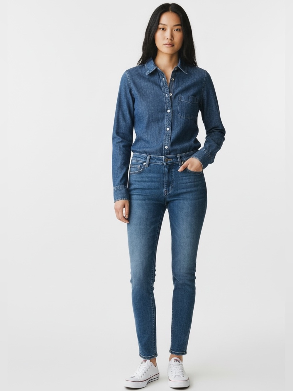 rag & bone Women’s Cotton/Silk Blend Indigo Chambray Denim Button-Down Shirt